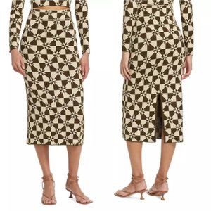 NWT Rhode Back Slit High Waist April Jacquard Knit Midi-Skirt Geod Quilt